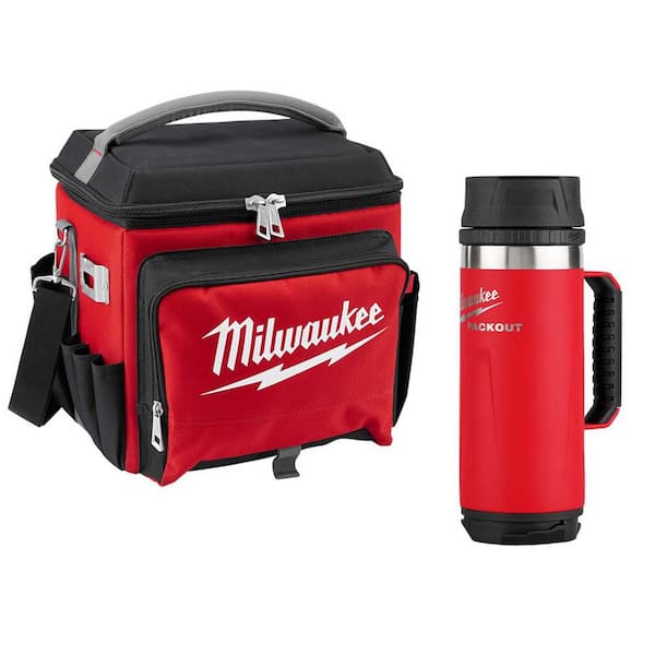 21 Qt. Soft Sided Jobsite Lunch Cooler with PACKOUT Red 18 oz. Insulated Mug with Sip Lid