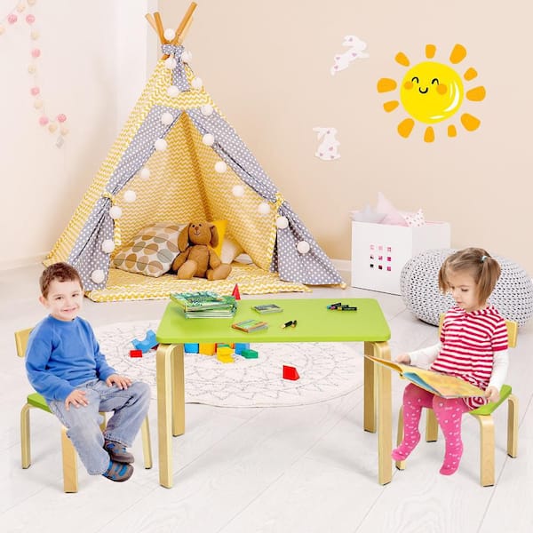 HONEY JOY 3-Piece Kids Rectangular Wood Top Table Chairs Set Children  Activity Desk & Chair Furniture Green TOPB003067 - The Home Depot