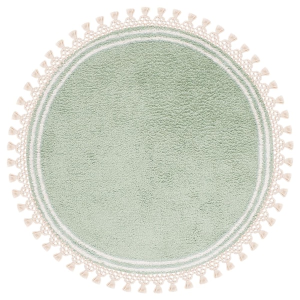 SAFAVIEH Easy Care Teal/Ivory Doormat 3 ft. x 3 ft. Machine Washable Border Solid Color Round Area Rug