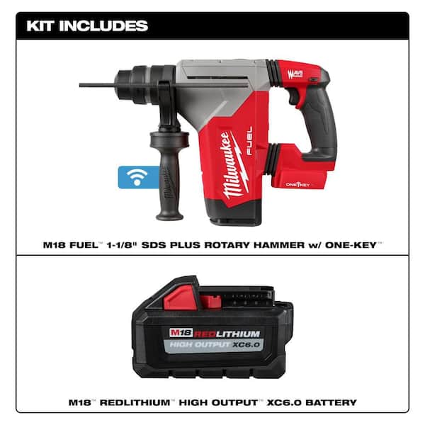 M18 FUEL 18V Lithium-Ion Brushless Cordless SDS-Plus 1-1/8 in. Rotary Hammer Drill with (1) 6.0 Ah Battery