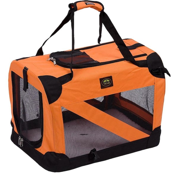 PET LIFE Orange 360 Degree Vista-View Soft Folding Collapsible Crate - Large