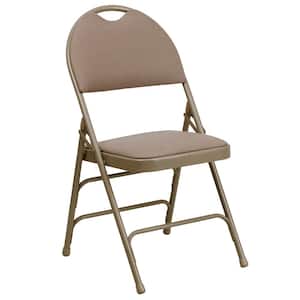 Extra Large Beige Ultra-Premium Fabric Metal Padded Folding Chair