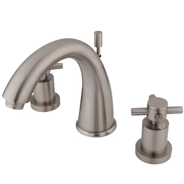 Kingston Brass Concord 2-Handle 8 in. Widespread Bathroom Faucets with Brass Pop-Up in Brushed Nickel