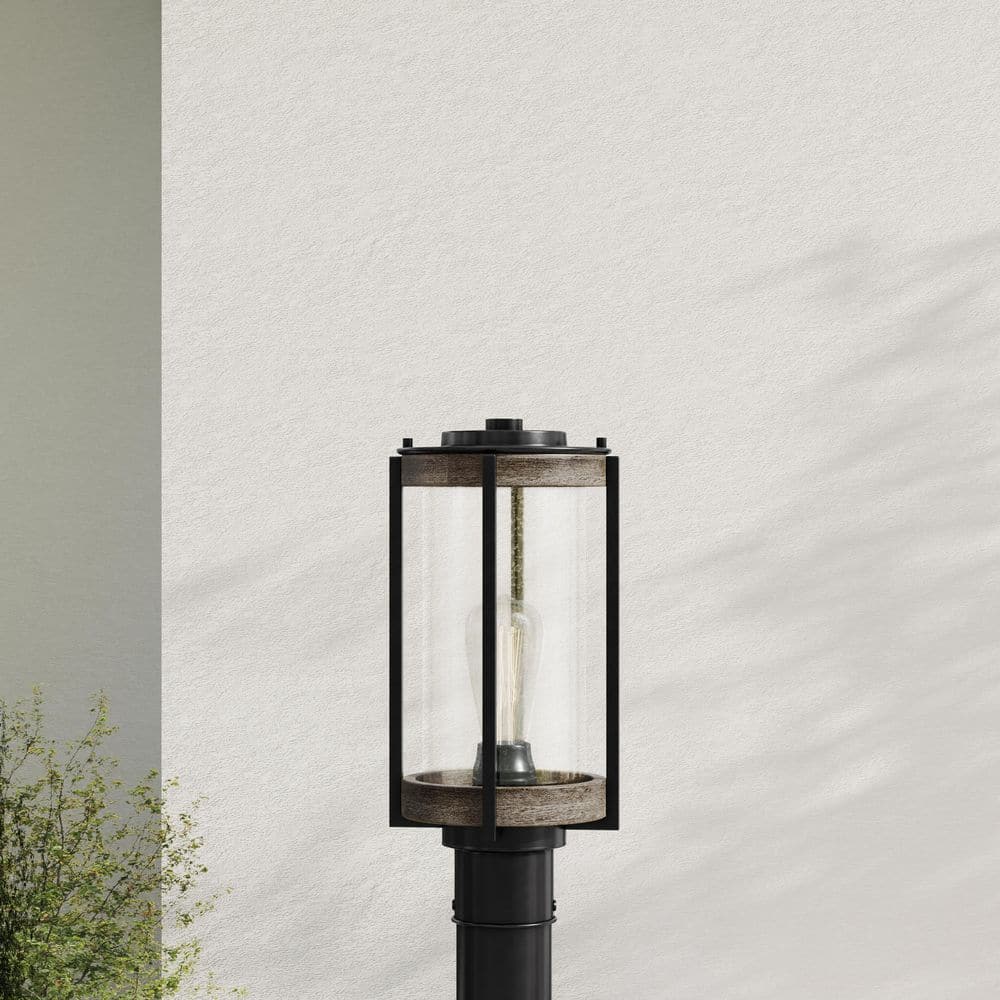 Whitmire Matte Black Outdoor Post Lantern with Seeded Glass Shade