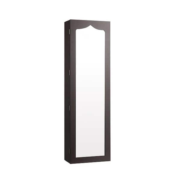 Brown Jewelry Cabinet Armoire Mirror with Full Length Mirror and 6-Drawers
