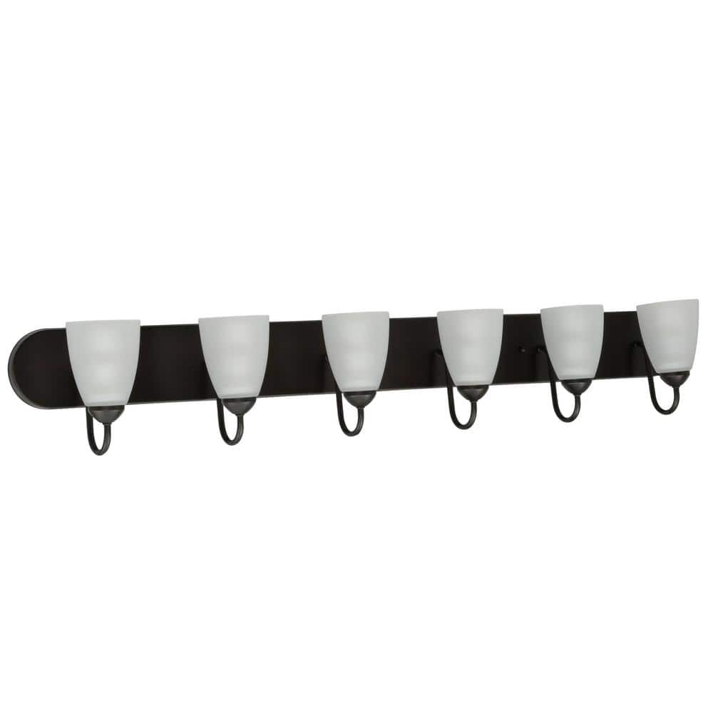 Antique Bronze 48" 6-Light Bath Bracket with Etched Glass Shades