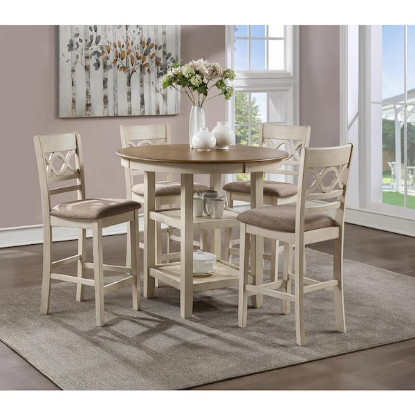 NEW CLASSIC HOME FURNISHINGS New Classic Furniture Cori 5-piece 42 in. Wood Top Round Counter Dining Set, Bisque and Brown