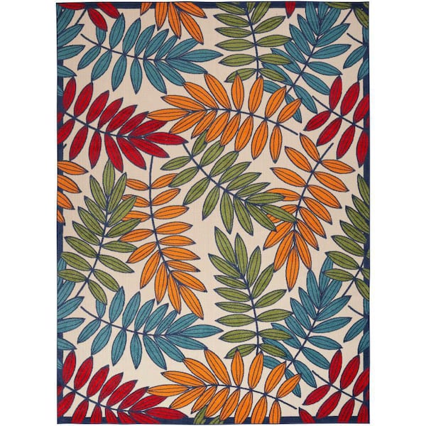 Aloha Multicolor 9 ft. x 12 ft. Botanical Contemporary Indoor/Outdoor Area Rug