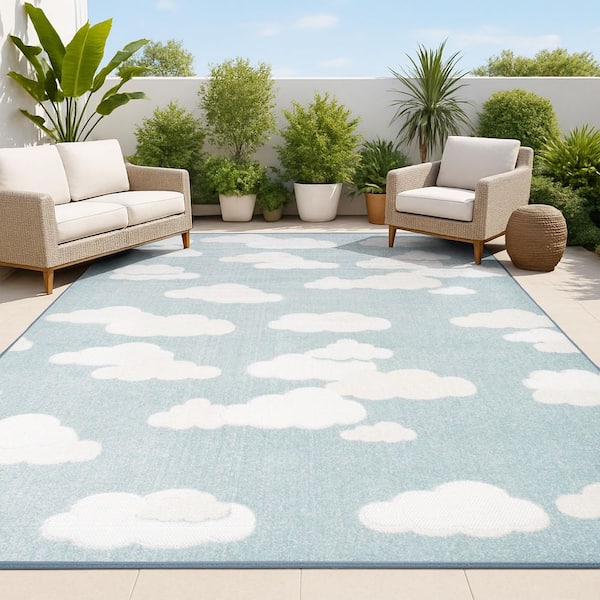 Hedwig High-low Youth Cloud Scandi Rug Blue/Ivory 8 ft. x 10 ft. Indoor/Outdoor Area Rug