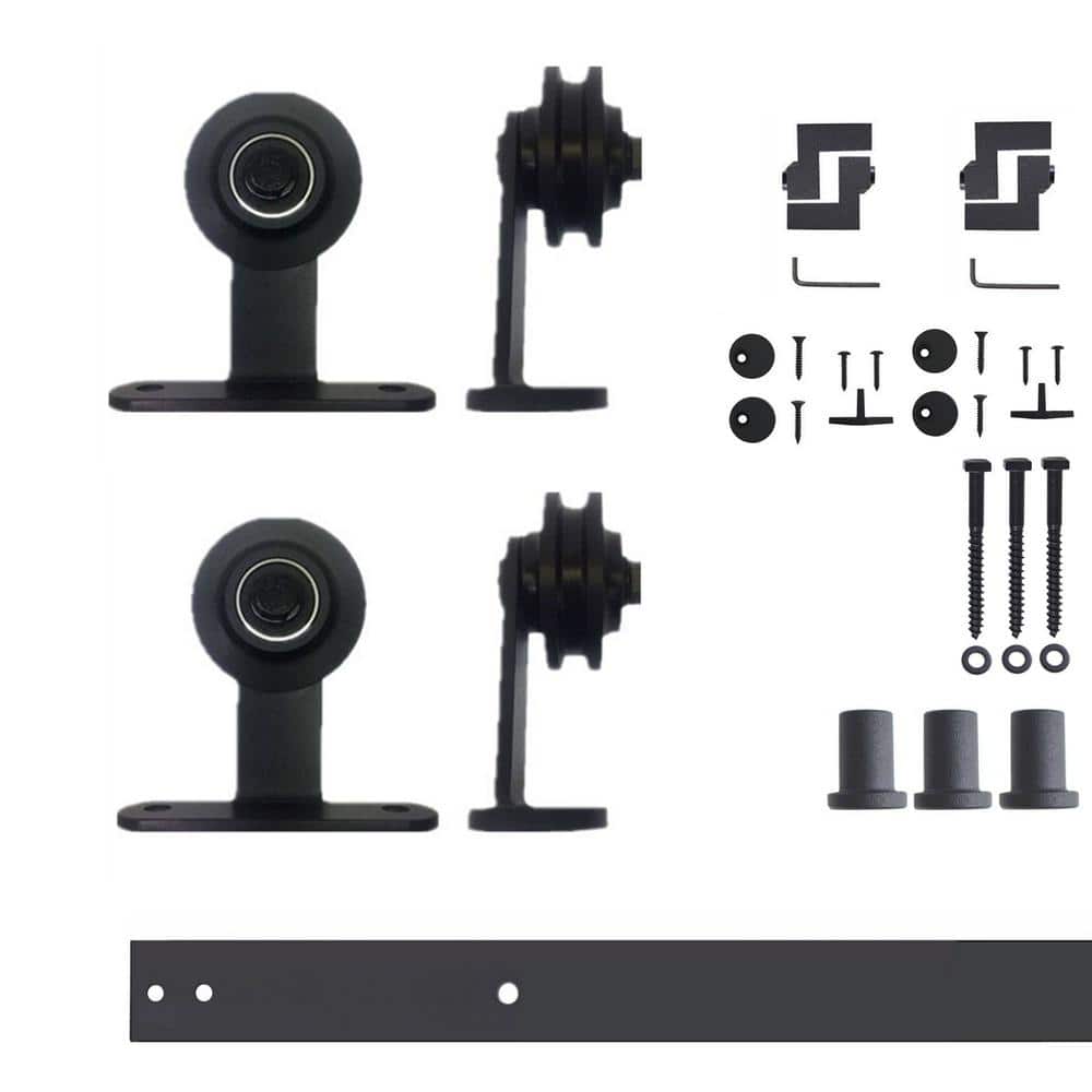 4 ft./48 in. Black Rustic Non-Bypass Sliding Barn Door Hardware Kit T-Shape Design Roller for Double Doors price history on PriceWatchPro