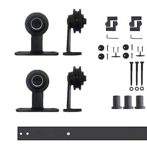 4.5 ft./54 in. Black Rustic Non-Bypass Sliding Barn Door Hardware Kit T-Shape Design Roller for Double Doors