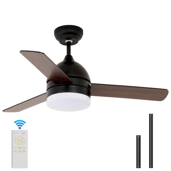 48 in. Matte Black Integrated LED Indoor Downrod Mount Ceiling Fan With Light Kit and Remote Control
