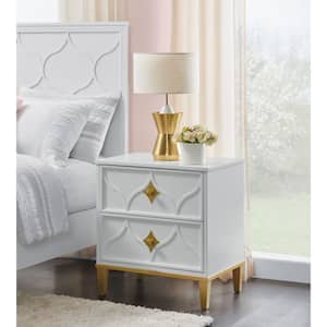 Emma 2-Drawer White and Gold Nightstand (27 in. H x 25 in. W x 17 in. D)