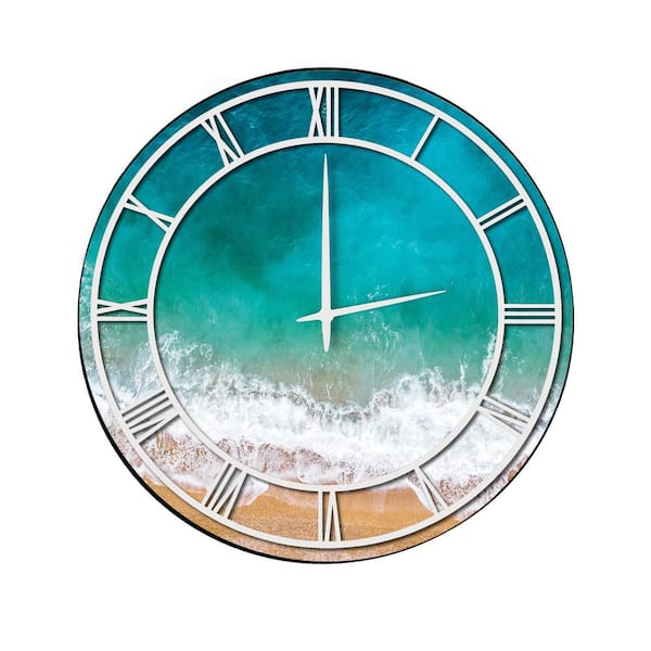 Unbranded "Beach Waves" Full Coverage Art and White Numbers Imaged Wall Clock