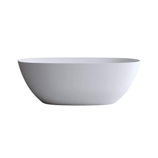 65 in. x 31.5 in. Solid Surface Stone Flatbottom Freestanding Soaking Bathtub whit Center Drain in Matte White