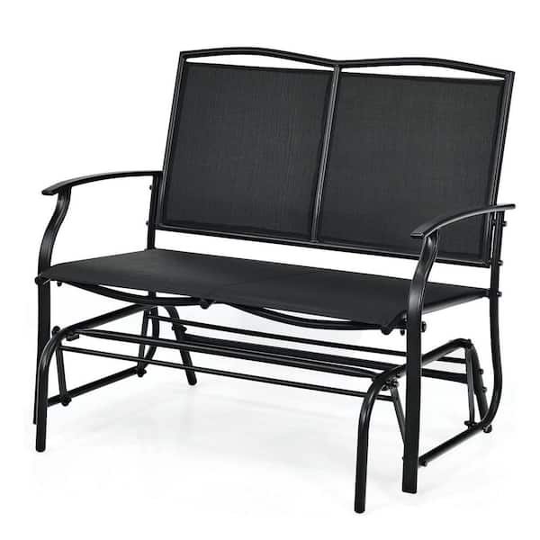 Unbranded 2-Person Black Metal Patio Glider Bench for Outside, Swing Glider Chair with Steel Frame