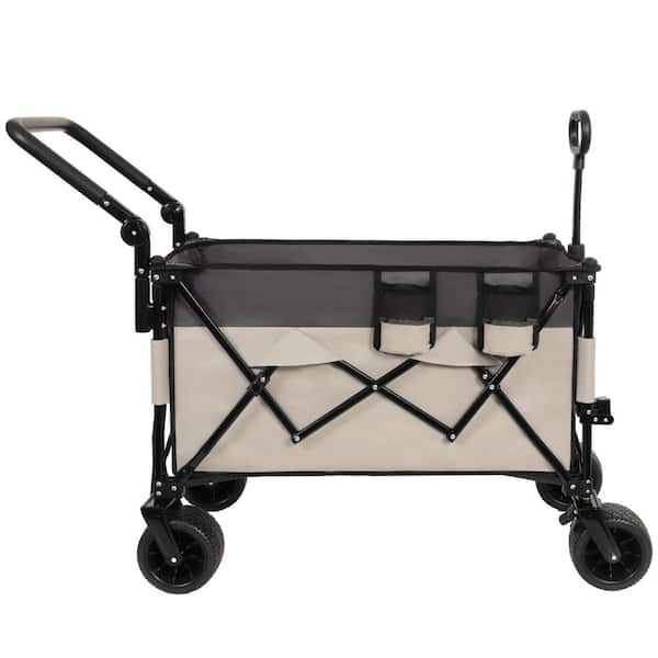 4 cu.ft. Steel Garden Cart, Multi-Functional Push-Pull Folding Wagon Cart with Rotating Handle & 360° All-Terrain Wheels