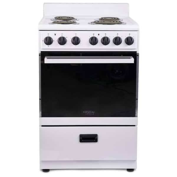 Premium LEVELLA 24 in. 2.7 cu. ft. Single Oven Electric Range with 4 Burners and Storage Drawer in White