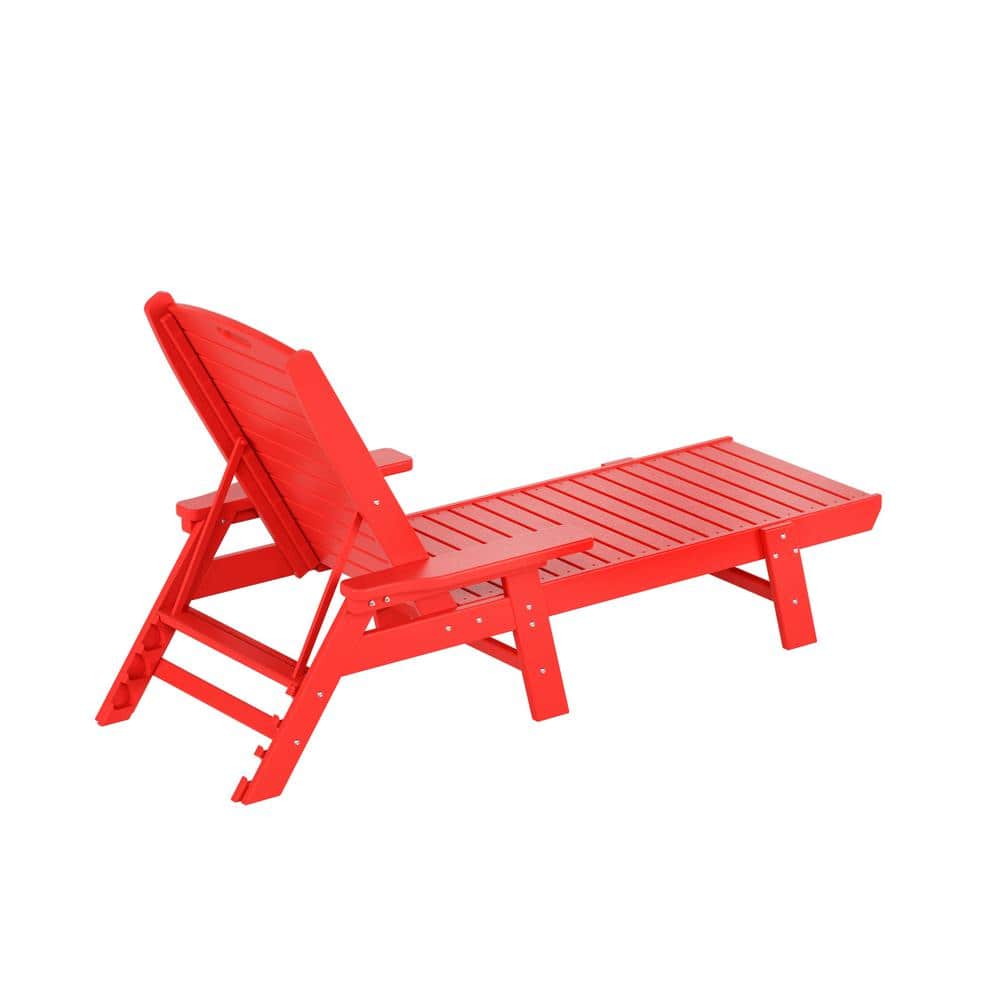 Laguna Red Plastic Chaise Beach Lounger with Arms