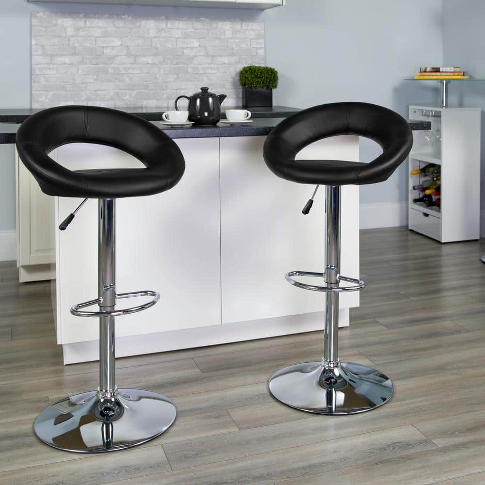 Orbit-Back Swivel Adjustable Stool in Black Vinyl with Chrome Base
