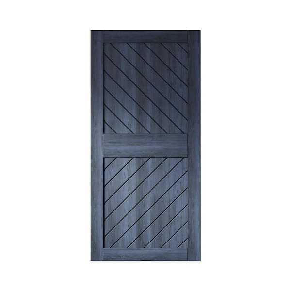 HOMACER XT4 40 in. x 84 in. C-Panel Solid Core Navy Slanted Stripe Design Pine Wood Interior Sliding Barn Door Slab
