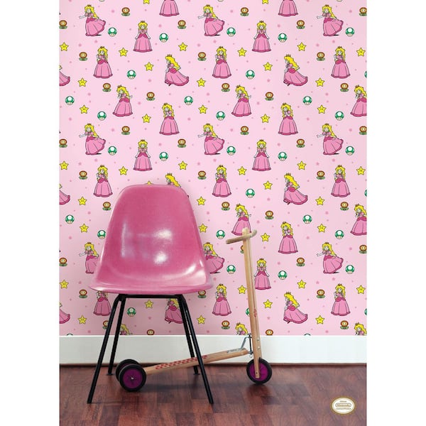 Super Mario Princess Peach Yellow and Pink Peel and Stick Wallpaper