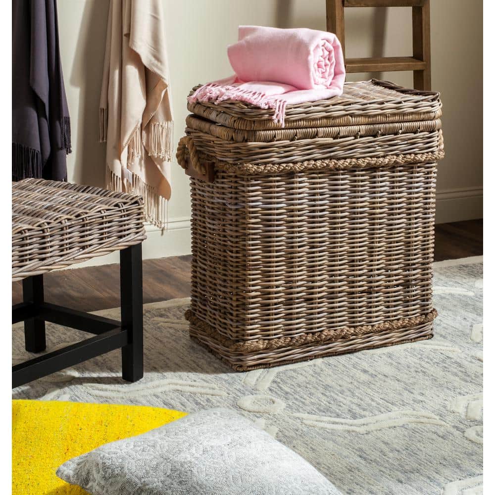 Sidonie Gray Rattan Wicker Storage Hamper with Handles