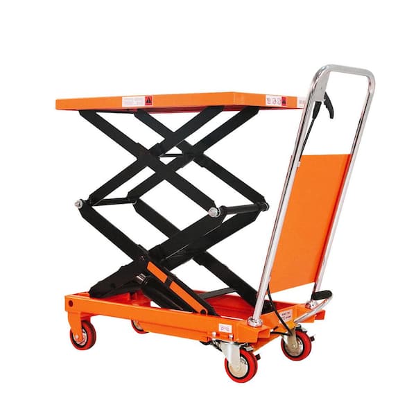 330 lbs. Hydraulic Double Scissors Lift Table 43 in. Lift with 27.5 x 17.7 x 1.4 in. Work Support Platform Orange