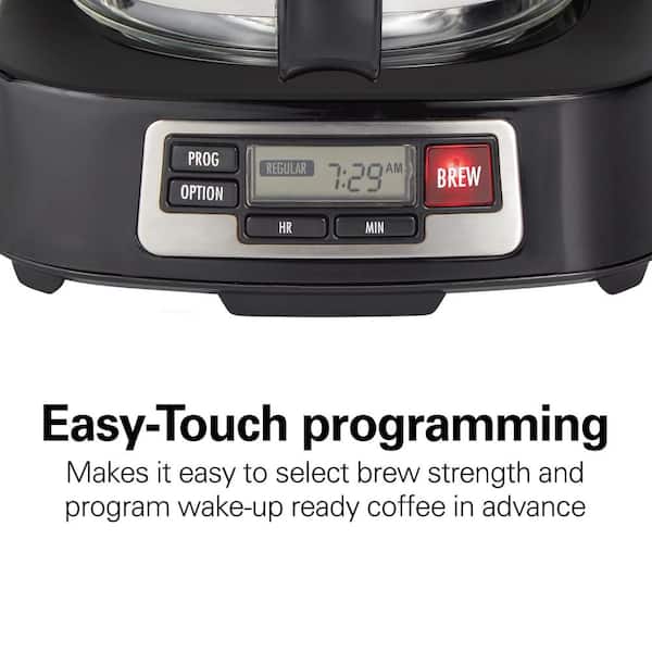 Hamilton Beach 5-Cup Black Compact Coffee Maker with Programmable Clock &  Glass Carafe 46111 - The Home Depot