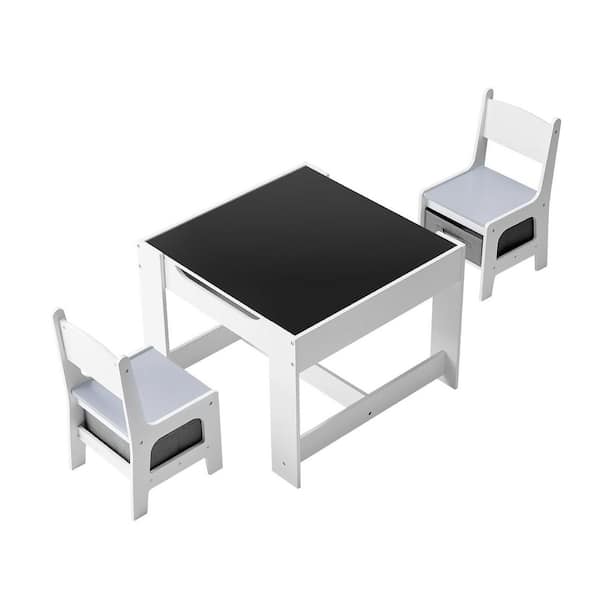 SKYSHALO Kids Table & 2 Chairs Set, Toddler Table with Under-Table ...