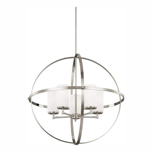Generation Lighting Alturas 5-Light Brushed Nickel Modern Hanging Globe Chandelier with LED Bulbs