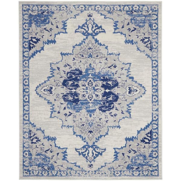 Nourison Whimsical Ivory Blue 8 ft. x 12 ft. Center Medallion Traditional Area Rug