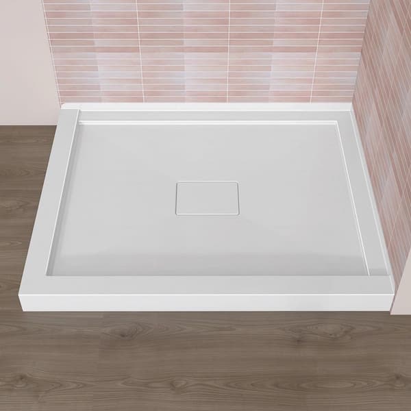 42 in. L x 34 in. W Corner Shower Pan Base in White Acrylic Shower Tray with Center Drain Hole and Magnetic Cover