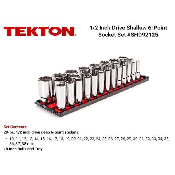 TEKTON 1/2 in. Drive Deep 6-Point Socket Set, (29-Piece) (10-38 mm