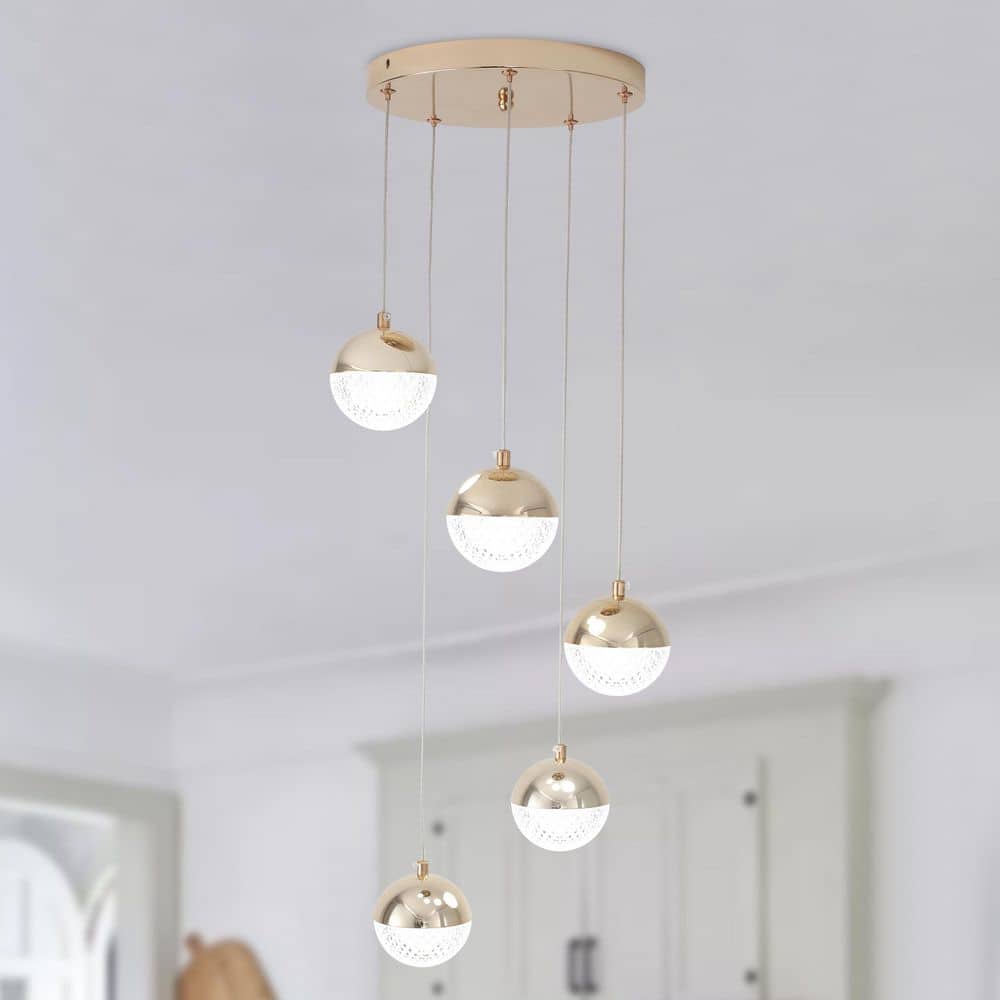 5 x 7-Watt 5-Light Gold Integrated LED Modern Pendant Light for Dining Room price history on PriceWatchPro