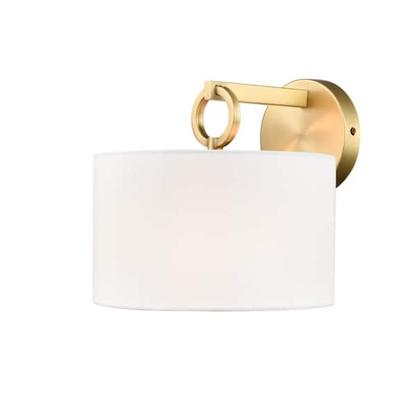 Braxstan 9.875 in. 1-Light Vintage Brass Sconce Linen