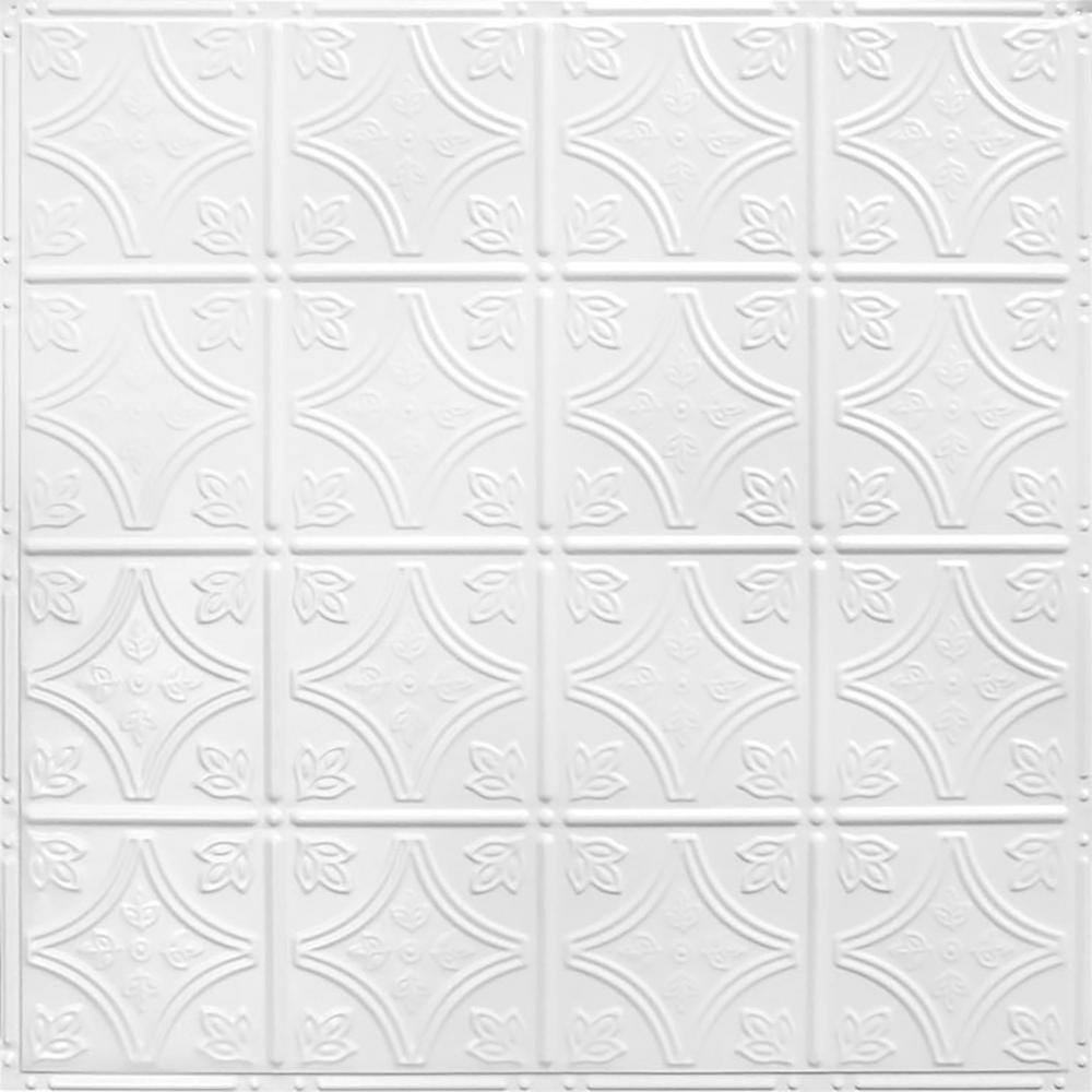 AMERICAN TIN CEILINGS Pattern 3 24 in. x 24 in. Bright White Satin Tin
