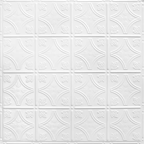 AMERICAN TIN CEILINGS Pattern #3 24 in. x 24 in. Bright White Satin Tin Wall Tile Backsplash Kit (5 pack)