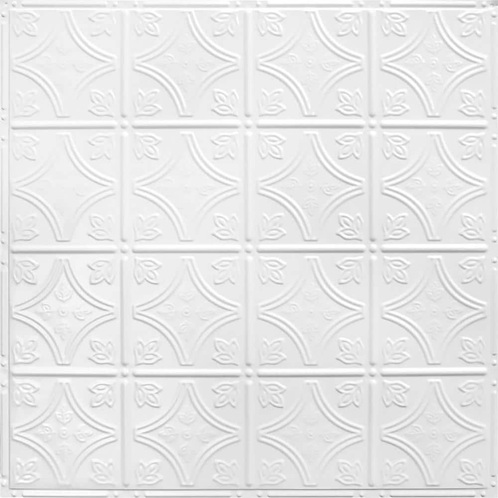 AMERICAN TIN CEILINGS Pattern #3 in Bright White Satin ft. x ft. Nail  Up Tin Ceiling Tile (20 sq. ft./Case) kit-n-p03-wbs The Home Depot