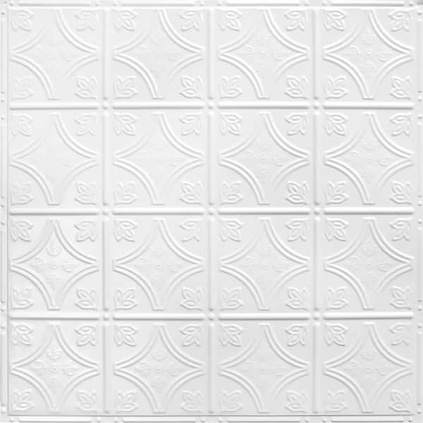 AMERICAN TIN CEILINGS Pattern #3 in Bright White Satin 2 ft. x 2 ft. Nail Up Tin Ceiling Tile (20 sq. ft./Case)