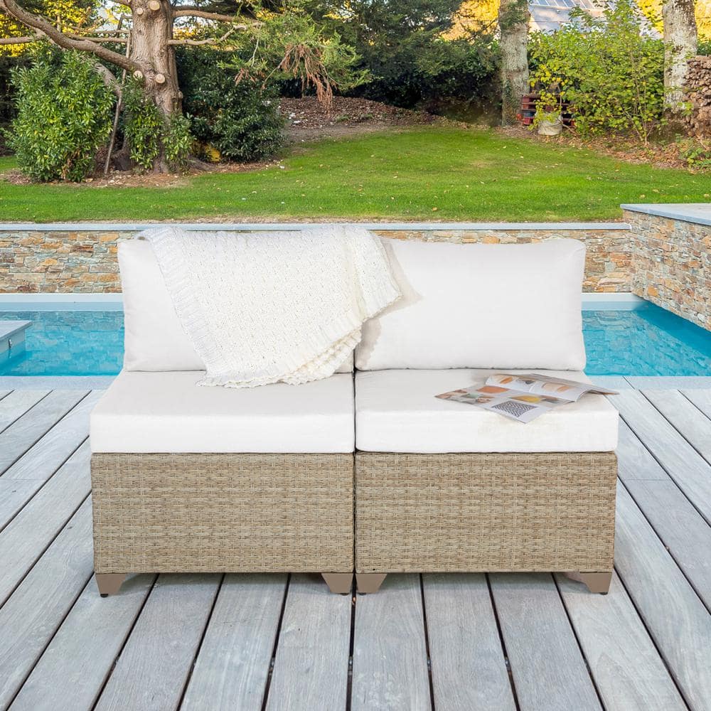 Maui Metal Outdoor Sectional with Linen White Cushions