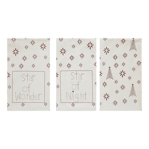 Star of Wonder Cream Burgundy Seasonal Primitive Christmas Cotton Kitchen Tea Towel Set (Set of 3)