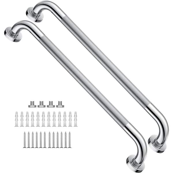 24 in. Stainless Steel Shower Grab Bar with Anti Slip Rubber Grip, Wall Mount Safety Handrail Support in Chrome, 2-Pack
