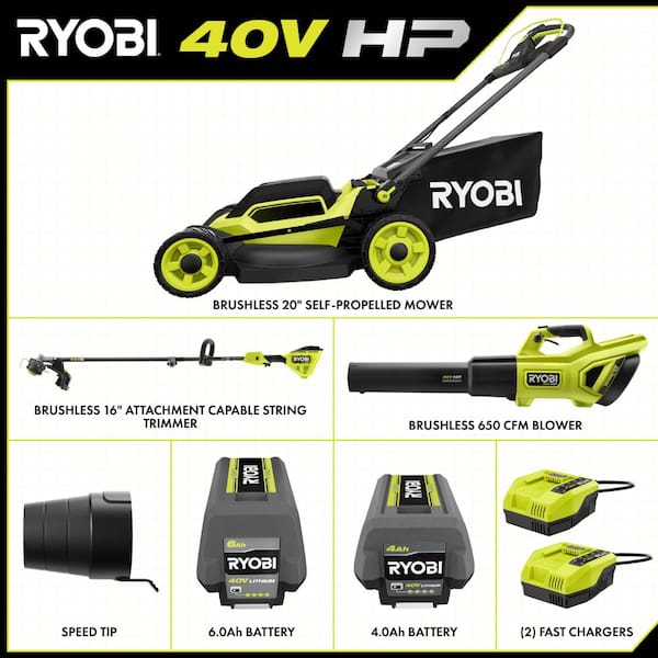 40V HP Brushless 20 in. Cordless Battery Walk Behind Self-Propelled Mower, String Trimmer & Blower-Batteries & Chargers