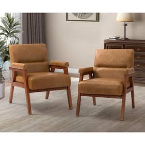 Eckard Camel Vegan Leather Armchair with Tufted Design (Set of 2)