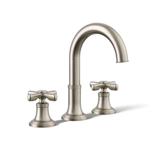 Paces 8 in. Widespread Double Handle Bathroom Faucet with Cross Handles in Vibrant Brushed Nickel