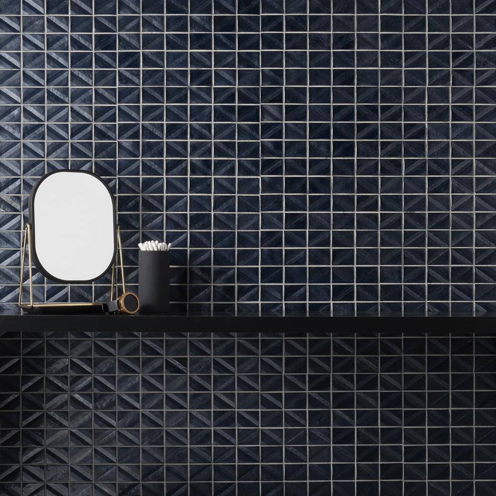 Osiris Polished Blue Diamond Glass Mosaic Wall Tile