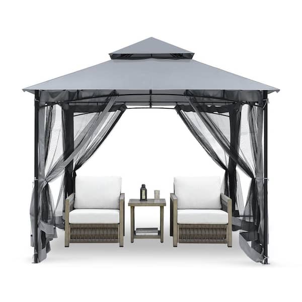 CikaCika 10 ft. x 10 ft. Gray Patio Metal Gazebo with Square