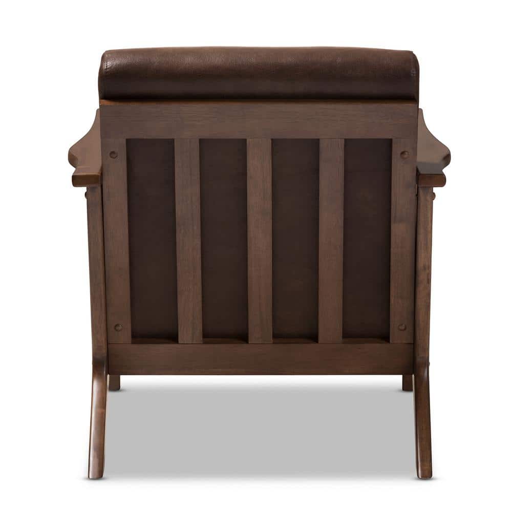 Bianca Vintage Walnut Wood & Distressed Brown Faux Leather Accent Chair