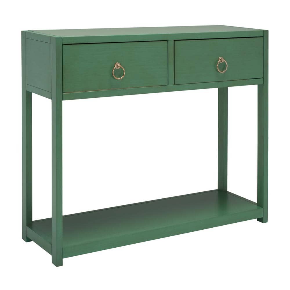 Sadie Turquoise Iron and Wood Console Table with Storage